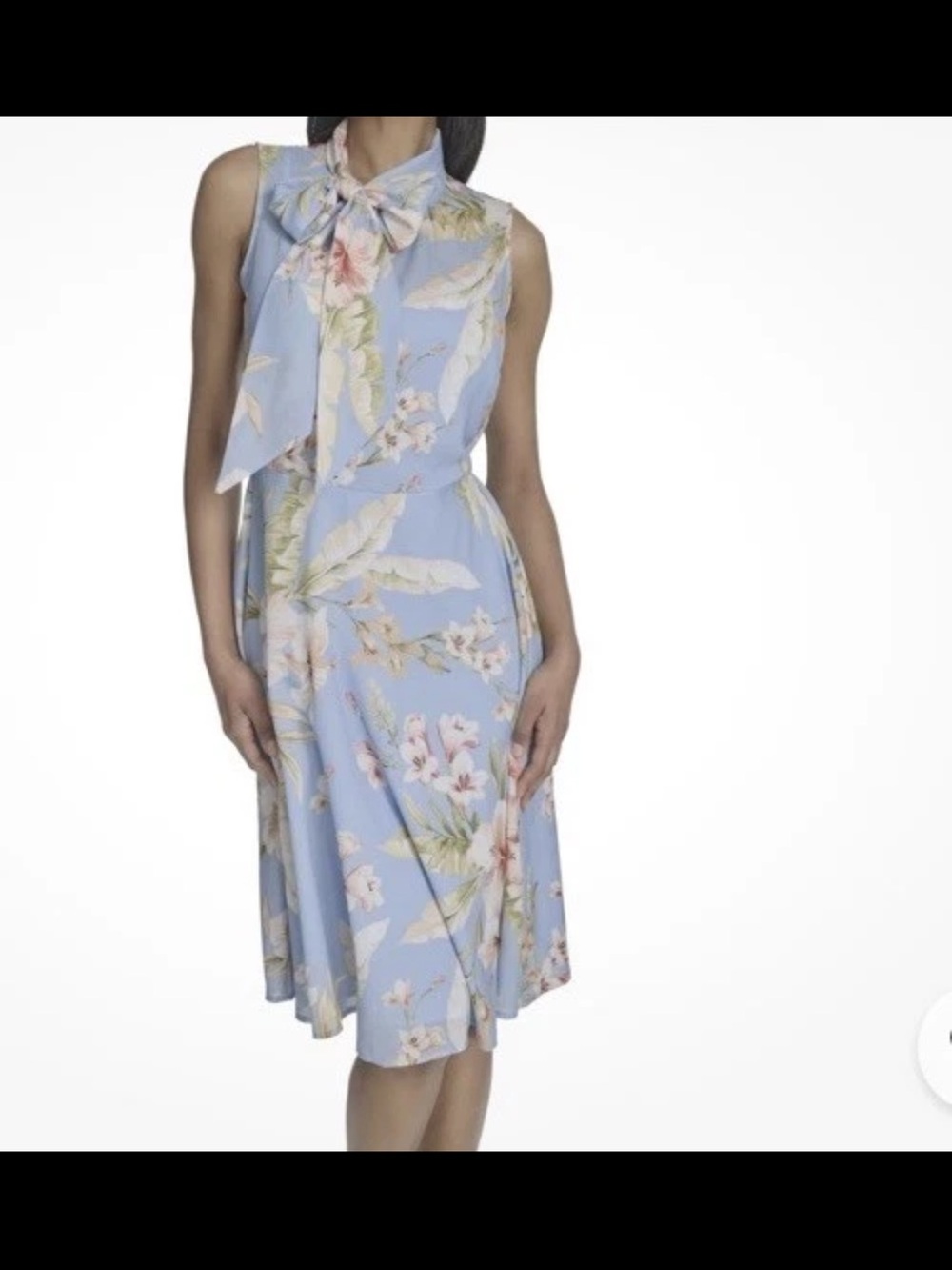Halston Women's Dress Breeze Multi Blue Floral Tie Neck Short HD58YCDY NWT 14